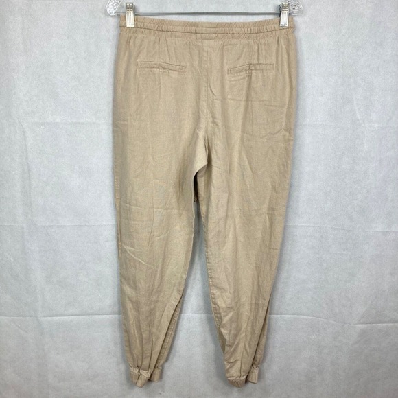 Love Tree Pants Womens Sz M Tan Khaki Linen Drawstring Cinched Jogger - Picture 2 of 11